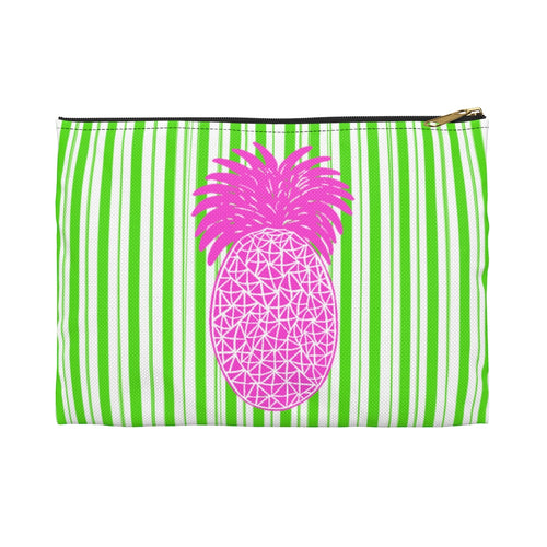 pink and green Accessory Pouch, pink pineapple pouch, green stripe/pink pineapple pouch, gift for mom, gift for friend, make-up pouch, hair accessory pouch