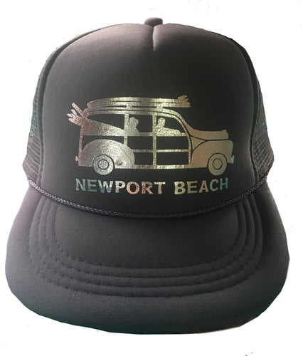 Trucker Hat/Cap snapback gray with silver foil woody wagon