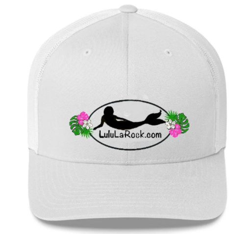 Lulu LaRock trucker cap, mermaid hat, mermaid brand hat, mermaid design, flowers on cap, cap for women, cap for girls