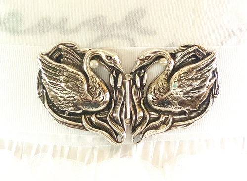 Art Nouveau buckle, Swan sash/belt buckle, bridal accessory, keepsake bridal heirloom, mom gift to bride,