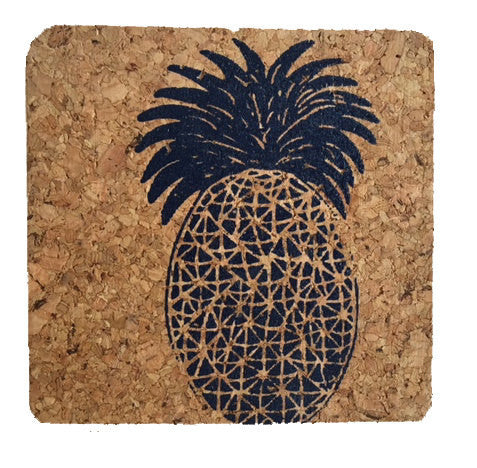 Pineapple-Coastal Cork Coasters-Hostess Gift/Party/Home Decor-Navy Blue