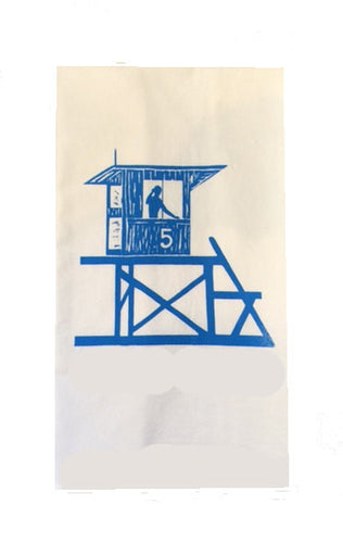 Newport Beach/Corona del Mar Lifeguard Tower #5 Flour Sack Dish Towels-Swiss Blue