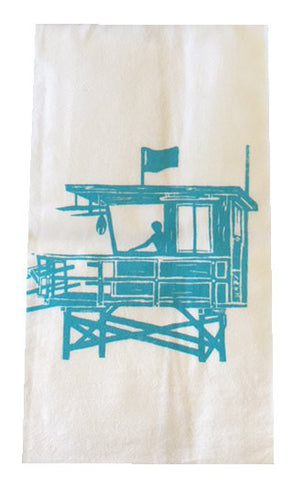Los Angeles County Lifeguard Tower Flour Sack Dish Towels-Turquoise